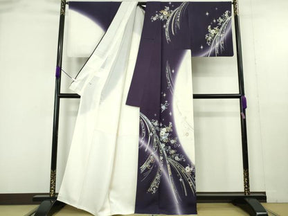 平和屋本店●極上　訪問着　スパンコール　花唐草舞蝶文　暈し染め　金銀彩　反端付き　逸品　DZAB9906kh6