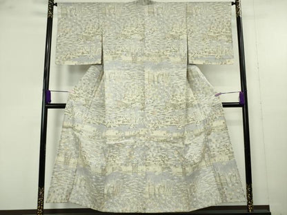 平和屋着物▽極上　染織の名門　しょうざん  生紬　単衣　風景花文　反端付き　逸品　未使用　DZAB9909kh6