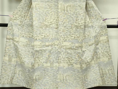平和屋着物▽極上　染織の名門　しょうざん  生紬　単衣　風景花文　反端付き　逸品　未使用　DZAB9909kh6