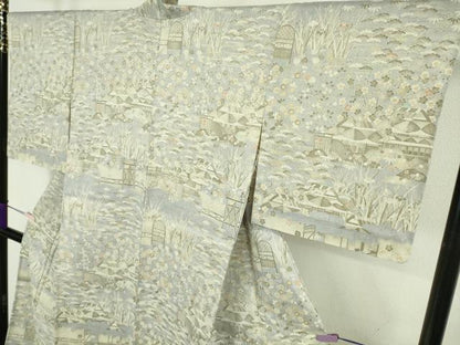 平和屋着物▽極上　染織の名門　しょうざん  生紬　単衣　風景花文　反端付き　逸品　未使用　DZAB9909kh6