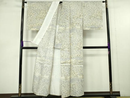 平和屋着物▽極上　染織の名門　しょうざん  生紬　単衣　風景花文　反端付き　逸品　未使用　DZAB9909kh6