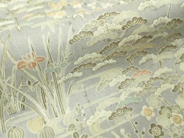 平和屋着物▽極上　染織の名門　しょうざん  生紬　単衣　風景花文　反端付き　逸品　未使用　DZAB9909kh6