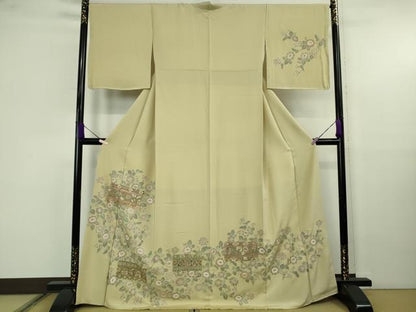 平和屋着物●極上　中国三大刺繍　スワトウ刺繍　汕頭刺繍　訪問着　草花文　蒸栗色地　金糸　ますいわ屋扱い　逸品　DZAB9934kh6
