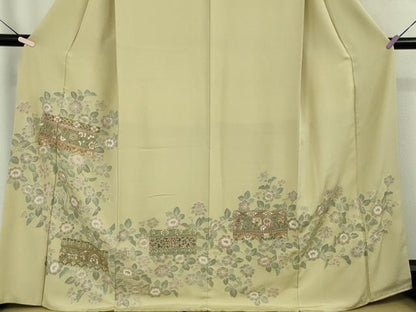 平和屋着物●極上　中国三大刺繍　スワトウ刺繍　汕頭刺繍　訪問着　草花文　蒸栗色地　金糸　ますいわ屋扱い　逸品　DZAB9934kh6