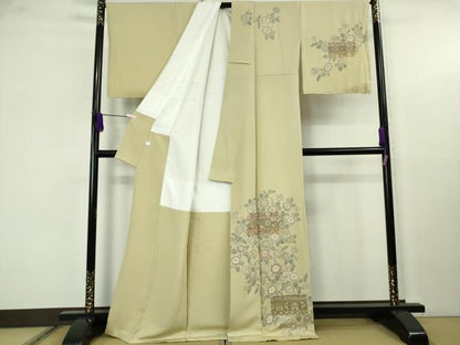 平和屋着物●極上　中国三大刺繍　スワトウ刺繍　汕頭刺繍　訪問着　草花文　蒸栗色地　金糸　ますいわ屋扱い　逸品　DZAB9934kh6