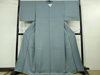 平和屋着物●極上　色無地　小石丸　菊地紋　藍鼠色　反端付き　逸品　未使用　DZAB9936kh6