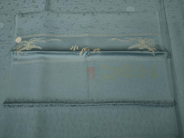 平和屋着物●極上　色無地　小石丸　菊地紋　藍鼠色　反端付き　逸品　未使用　DZAB9936kh6