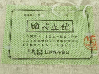 平和屋本店＊最高級　夏物　重要無形文化財　越後上布　青芋　手績み　いざり機　証紙・紙タグ付き　逸品　未使用　DZAB9944kh6