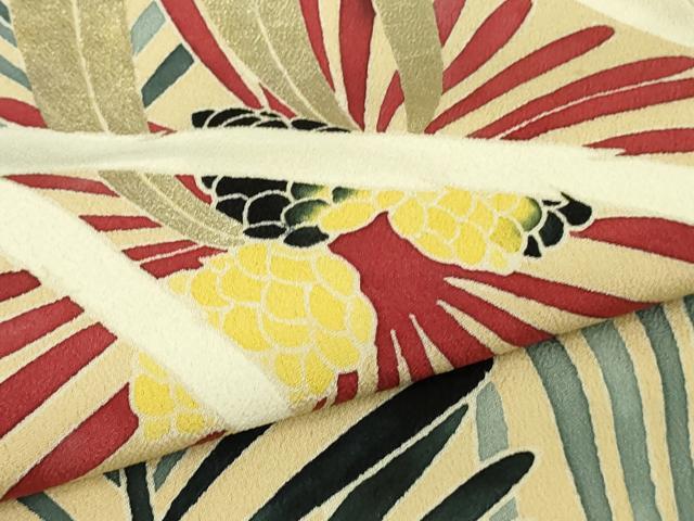 平和屋本店●極上　セミアンティーク　訪問着　松ぼっくり　松葉　卵色地　金彩　逸品　DZAB9946kh6