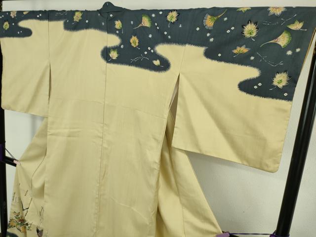 平和屋着物●極上　ファッションデザイナー 花井幸子　訪問着　紬地　刺繍　型染　舞蝶花文　蒸栗色地　逸品　DZAB9954kh6