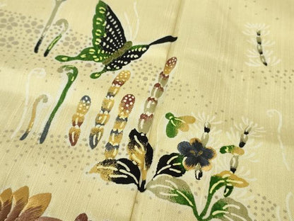 平和屋着物●極上　ファッションデザイナー 花井幸子　訪問着　紬地　刺繍　型染　舞蝶花文　蒸栗色地　逸品　DZAB9954kh6