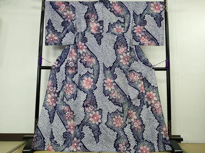 平和屋着物∴極上　夏物　浴衣　有松鳴海絞り　草花文　綿　ロング丈　逸品　未使用　DZAB9957kh6