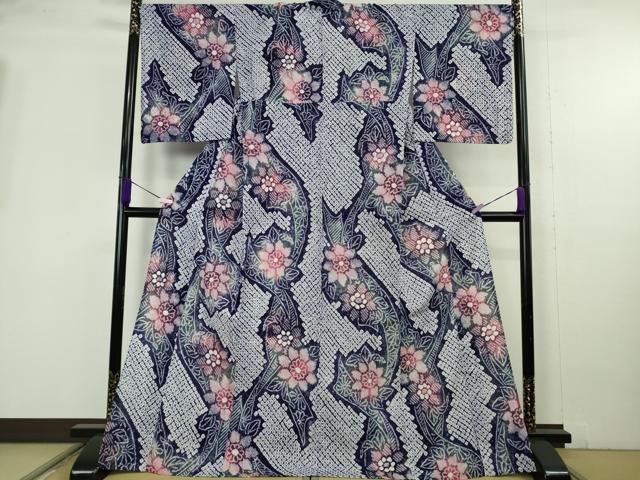 平和屋着物∴極上　夏物　浴衣　有松鳴海絞り　草花文　綿　ロング丈　逸品　未使用　DZAB9957kh6
