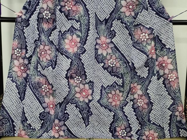 平和屋着物∴極上　夏物　浴衣　有松鳴海絞り　草花文　綿　ロング丈　逸品　未使用　DZAB9957kh6