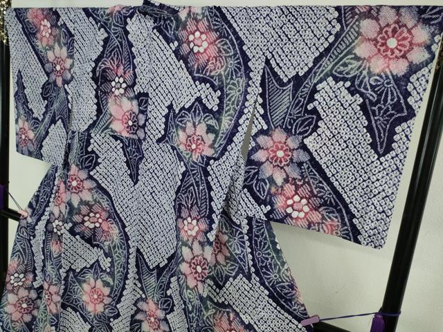 平和屋着物∴極上　夏物　浴衣　有松鳴海絞り　草花文　綿　ロング丈　逸品　未使用　DZAB9957kh6