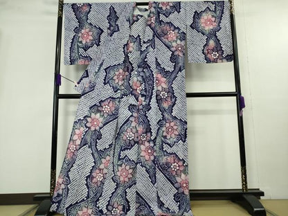平和屋着物∴極上　夏物　浴衣　有松鳴海絞り　草花文　綿　ロング丈　逸品　未使用　DZAB9957kh6