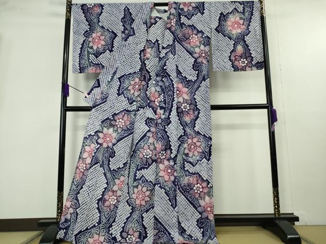 平和屋着物∴極上　夏物　浴衣　有松鳴海絞り　草花文　綿　ロング丈　逸品　未使用　DZAB9957kh6