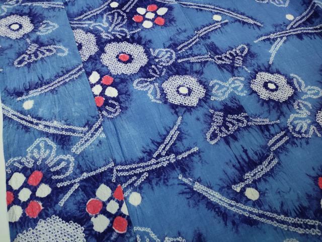 平和屋着物∴極上　夏物　浴衣　有松鳴海絞り　舞花文　綿　逸品　DZAB9958kh6