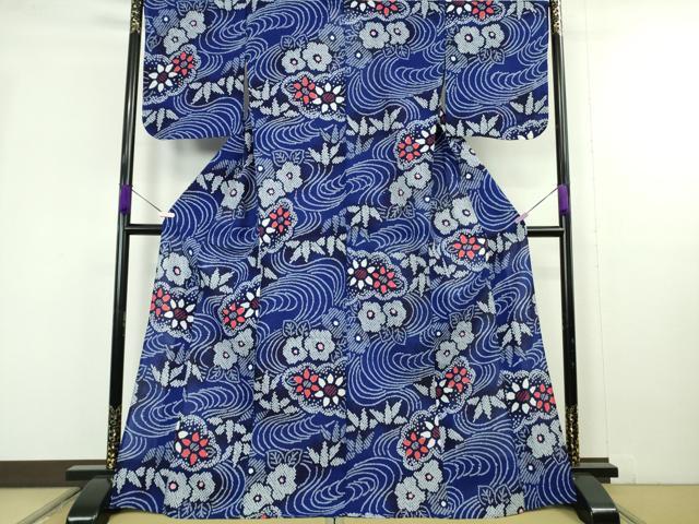 平和屋着物∴極上　夏物　浴衣　有松鳴海絞り　流水笹花文　綿　逸品　未使用　DZAB9960kh6