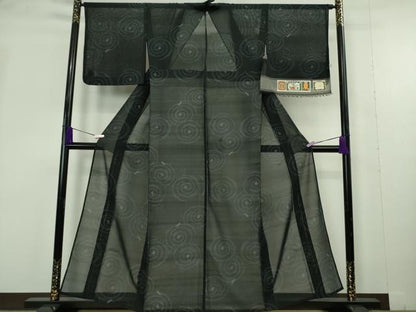 平和屋着物＊極上　夏物　本塩沢　夏塩沢　蛙　カエル　渦　濃紺地　証紙付き　逸品　DZAB9964kh6
