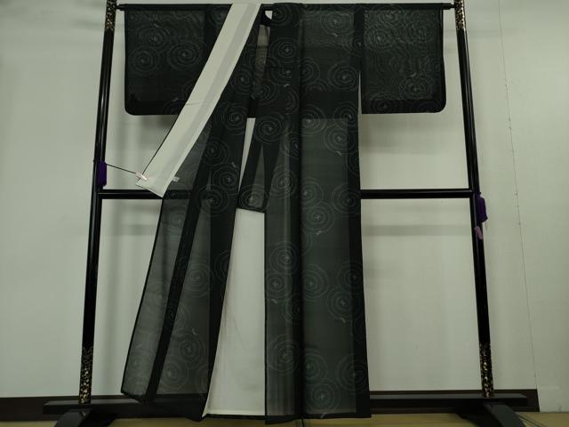 平和屋着物＊極上　夏物　本塩沢　夏塩沢　蛙　カエル　渦　濃紺地　証紙付き　逸品　DZAB9964kh6