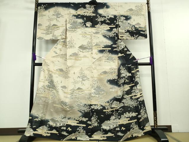 平和屋本店＊極上　夏物　染織の名門　しょうざん  生紬　訪問着　人物風景　暈し染め　金彩　反端付き　逸品　未使用　DZAB9972kh6
