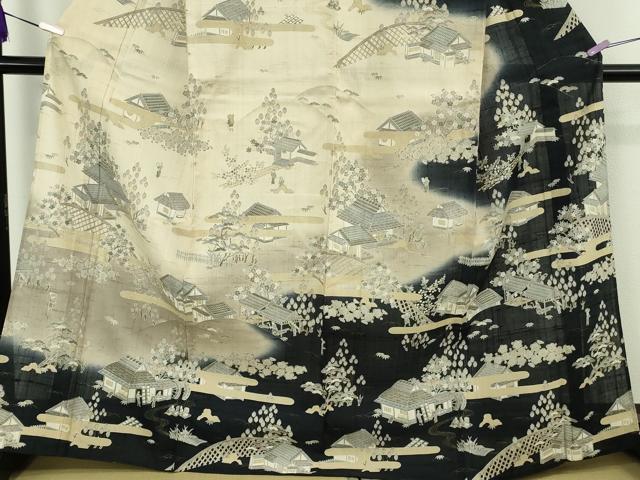 平和屋本店＊極上　夏物　染織の名門　しょうざん  生紬　訪問着　人物風景　暈し染め　金彩　反端付き　逸品　未使用　DZAB9972kh6