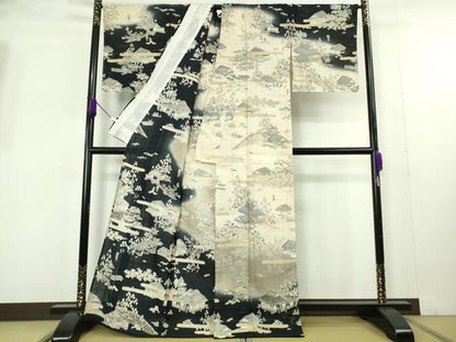 平和屋本店＊極上　夏物　染織の名門　しょうざん  生紬　訪問着　人物風景　暈し染め　金彩　反端付き　逸品　未使用　DZAB9972kh6