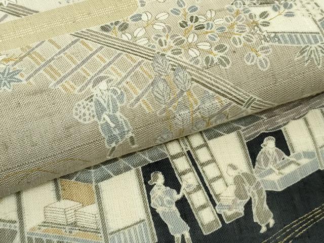 平和屋本店＊極上　夏物　染織の名門　しょうざん  生紬　訪問着　人物風景　暈し染め　金彩　反端付き　逸品　未使用　DZAB9972kh6