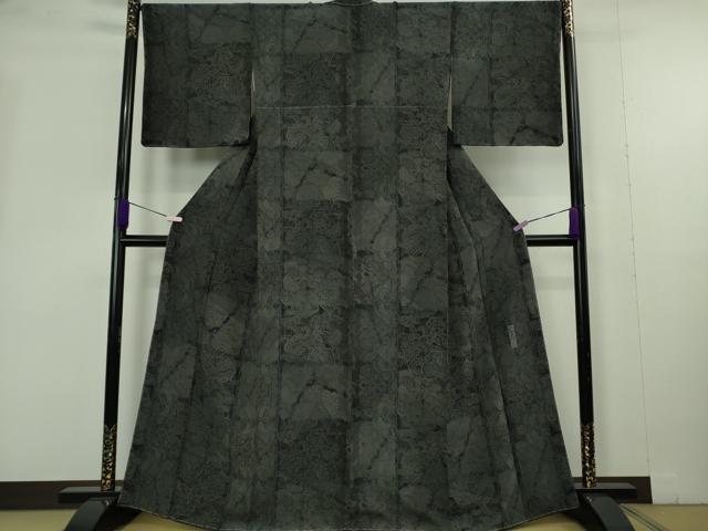 平和屋本店●極上　前田仁仙　仁仙更紗　小紋　仁仙花布　更紗花文　鬼しぼ縮緬　反端付き　逸品　未使用　DZAB9976kh6