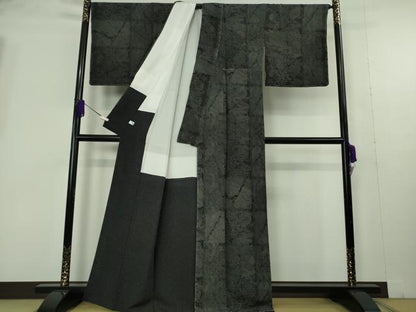 平和屋本店●極上　前田仁仙　仁仙更紗　小紋　仁仙花布　更紗花文　鬼しぼ縮緬　反端付き　逸品　未使用　DZAB9976kh6