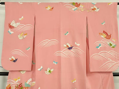 平和屋本店∵極上　創業460年・千總　女の子　十三参り　子供　祝着　駒刺繍　舞蝶立波文　暈し染め　金彩　逸品　DZAB9985kh6