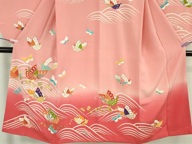 平和屋本店∵極上　創業460年・千總　女の子　十三参り　子供　祝着　駒刺繍　舞蝶立波文　暈し染め　金彩　逸品　DZAB9985kh6