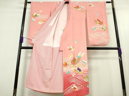 平和屋本店∵極上　創業460年・千總　女の子　十三参り　子供　祝着　駒刺繍　舞蝶立波文　暈し染め　金彩　逸品　DZAB9985kh6