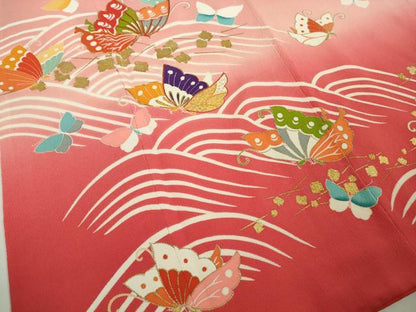 平和屋本店∵極上　創業460年・千總　女の子　十三参り　子供　祝着　駒刺繍　舞蝶立波文　暈し染め　金彩　逸品　DZAB9985kh6