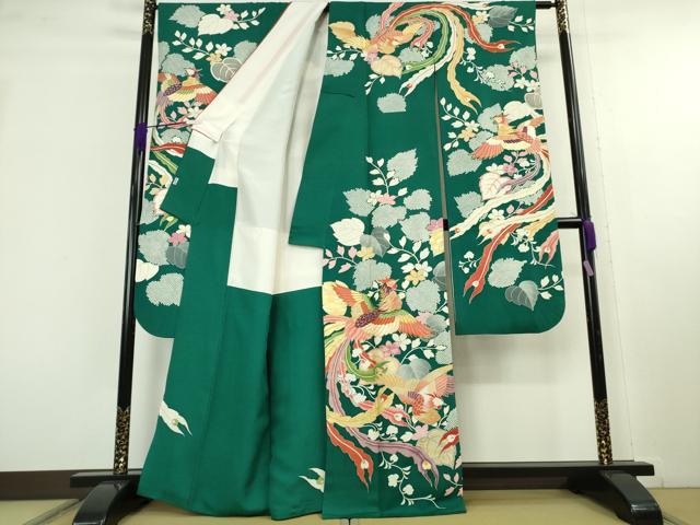 平和屋本店●極上　創業460年・千總　振袖・長襦袢(無双仕立て)セット　駒刺繍　鳳凰桐花文　鉄色地　金彩　逸品　DZAB9986kh6