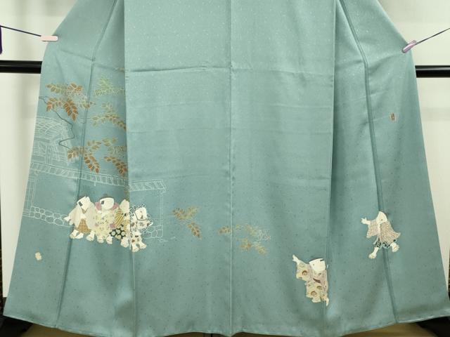 平和屋本店●極上　加賀友禅の巨匠　初代　由水十久　色留袖　童子　浅縹色地　逸品　DZAB9994kh6