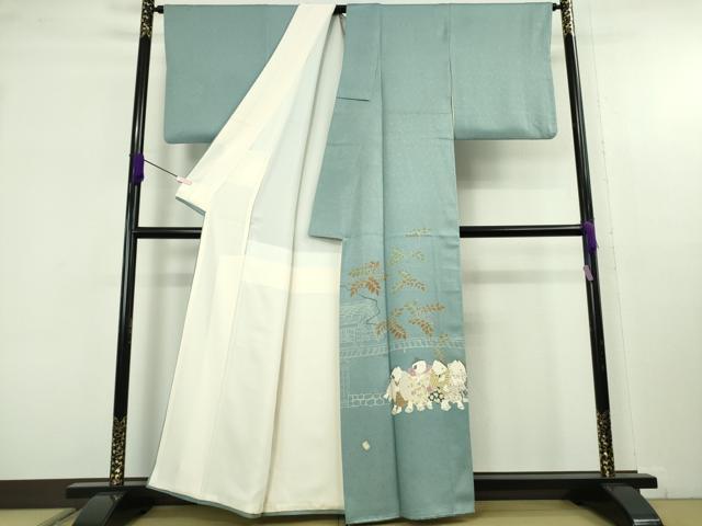 平和屋本店●極上　加賀友禅の巨匠　初代　由水十久　色留袖　童子　浅縹色地　逸品　DZAB9994kh6