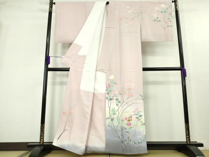 平和屋本店●極上　本加賀友禅作家　百貫華峰　訪問着　鴛鴦花文　薄桜色地　暈し染め　そごう百貨店扱い　逸品　DZAB9995kh6