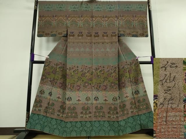 平和屋本店●極上　前田仁仙　仁仙更紗　訪問着　更紗花文　鬼しぼ縮緬　逸品　DZAB9999kh6