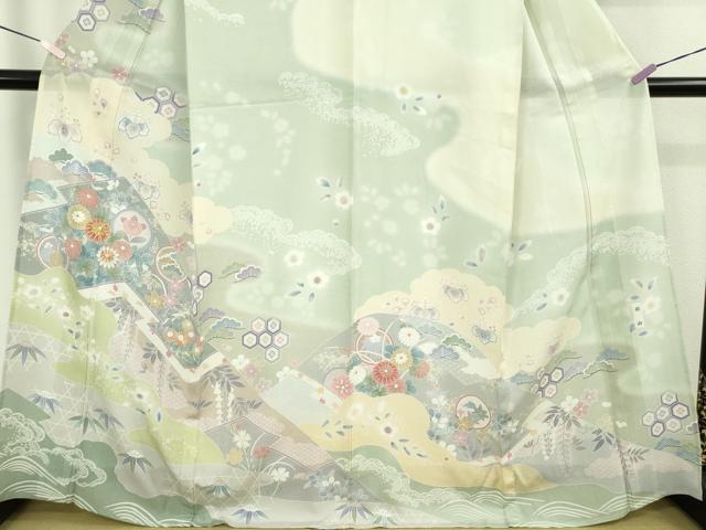 平和屋着物＊極上　夏物　訪問着　絽　駒刺繍　桃山　吉祥花文　暈し染め　逸品　DZAC0004kh6