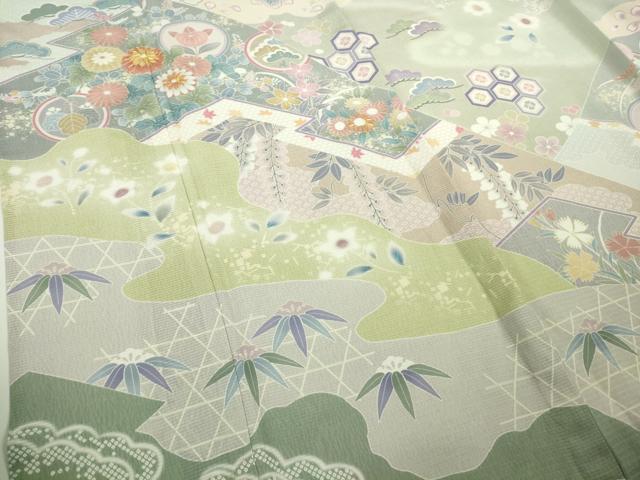 平和屋着物＊極上　夏物　訪問着　絽　駒刺繍　桃山　吉祥花文　暈し染め　逸品　DZAC0004kh6