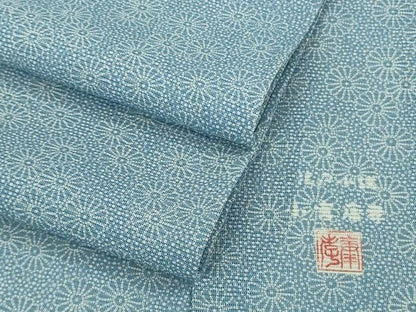 平和屋本店＊極上　夏物　人間国宝　小宮康孝　江戸小紋　絽　両面染　舞菊文　勿忘草色×白　逸品　DZAC0007kh6