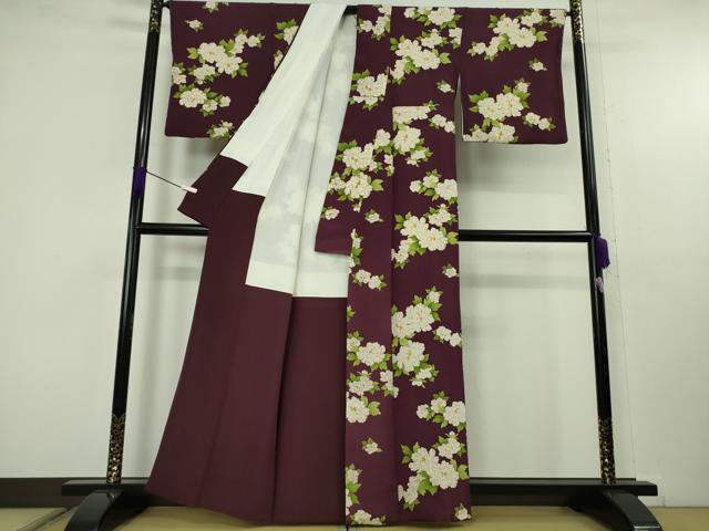 平和屋本店●極上　銀座　志ま亀　小紋　牡丹　紫紺色　縮緬地　たとう紙付き　逸品　DZAC0012kh6