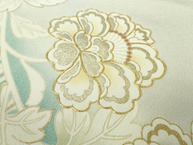平和屋本店●極上　訪問着　駒刺繍　七宝花唐草文　白梅鼠色地　暈し染め　金銀彩　高島屋扱い　逸品　DZAC0014kh6