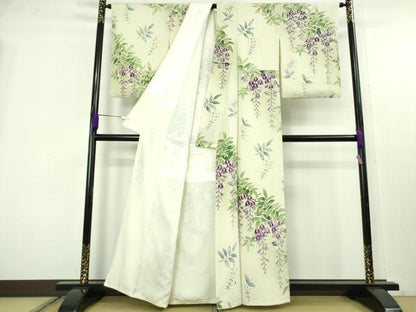 平和屋本店●極上　訪問着　作家物　藤花房　若芽色地　金彩　鬼しぼ縮緬　逸品　DZAC0017kh6