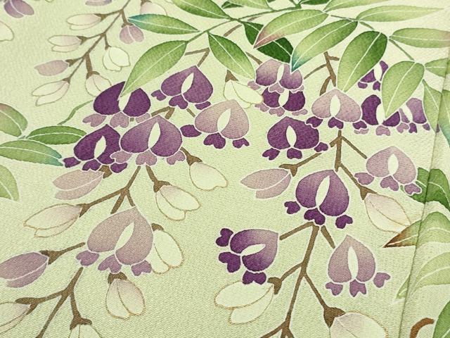 平和屋本店●極上　訪問着　作家物　藤花房　若芽色地　金彩　鬼しぼ縮緬　逸品　DZAC0017kh6
