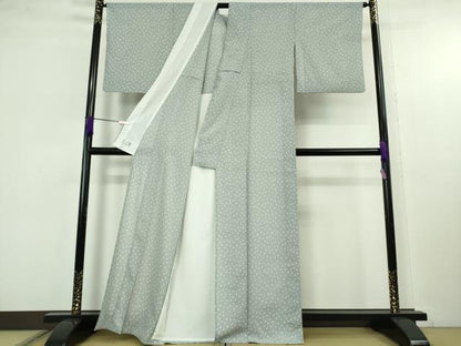 平和屋着物＊極上　夏物　洗える最高級着物　＜英＞はなぶさ謹製　小紋　絽　丸文　灰青色地　逸品　DZAC0019kh6