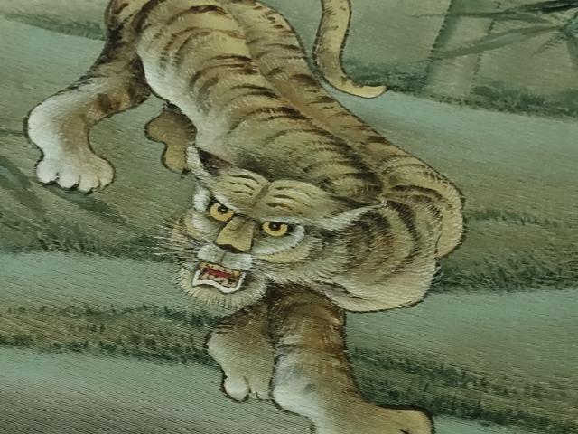 平和屋本店●希少　訪問着　笹竹に虎　手描き　仙斉茶色地　暈し染め　金彩　逸品　DZAC0022kh6