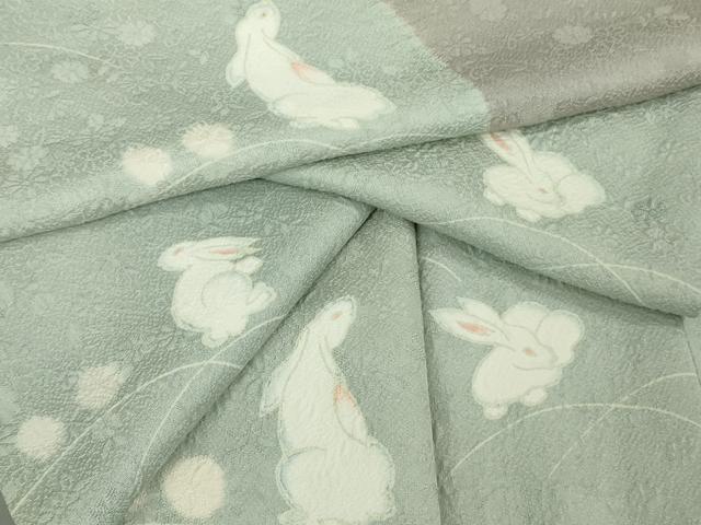 平和屋着物●極上　小紋　兎　うさぎ　露芝　逸品　DZAC0030kh6